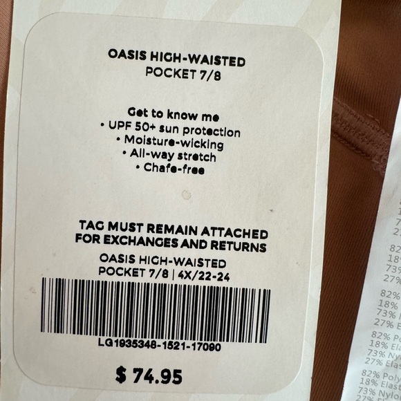 Fabletics Oasis PureLuxe High-Waisted 7/8 Beige Leggings With Pockets Size 4X - Picture 12 of 16